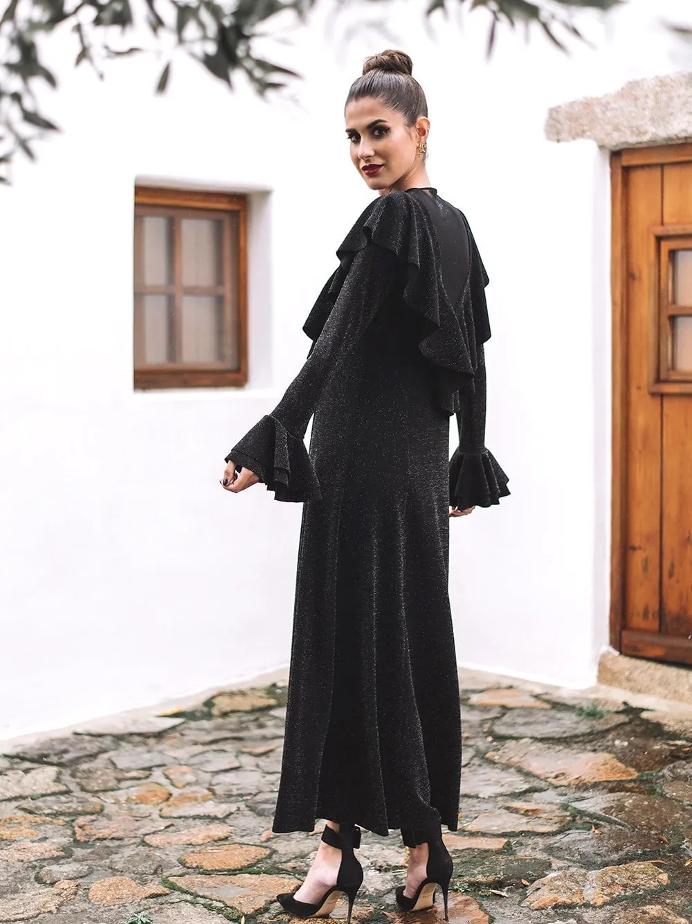 Party Hollow-out Round Neck Ruffled Midi Maxi Dresses