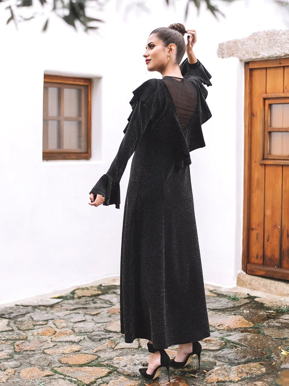 Party Hollow-out Round Neck Ruffled Midi Maxi Dresses