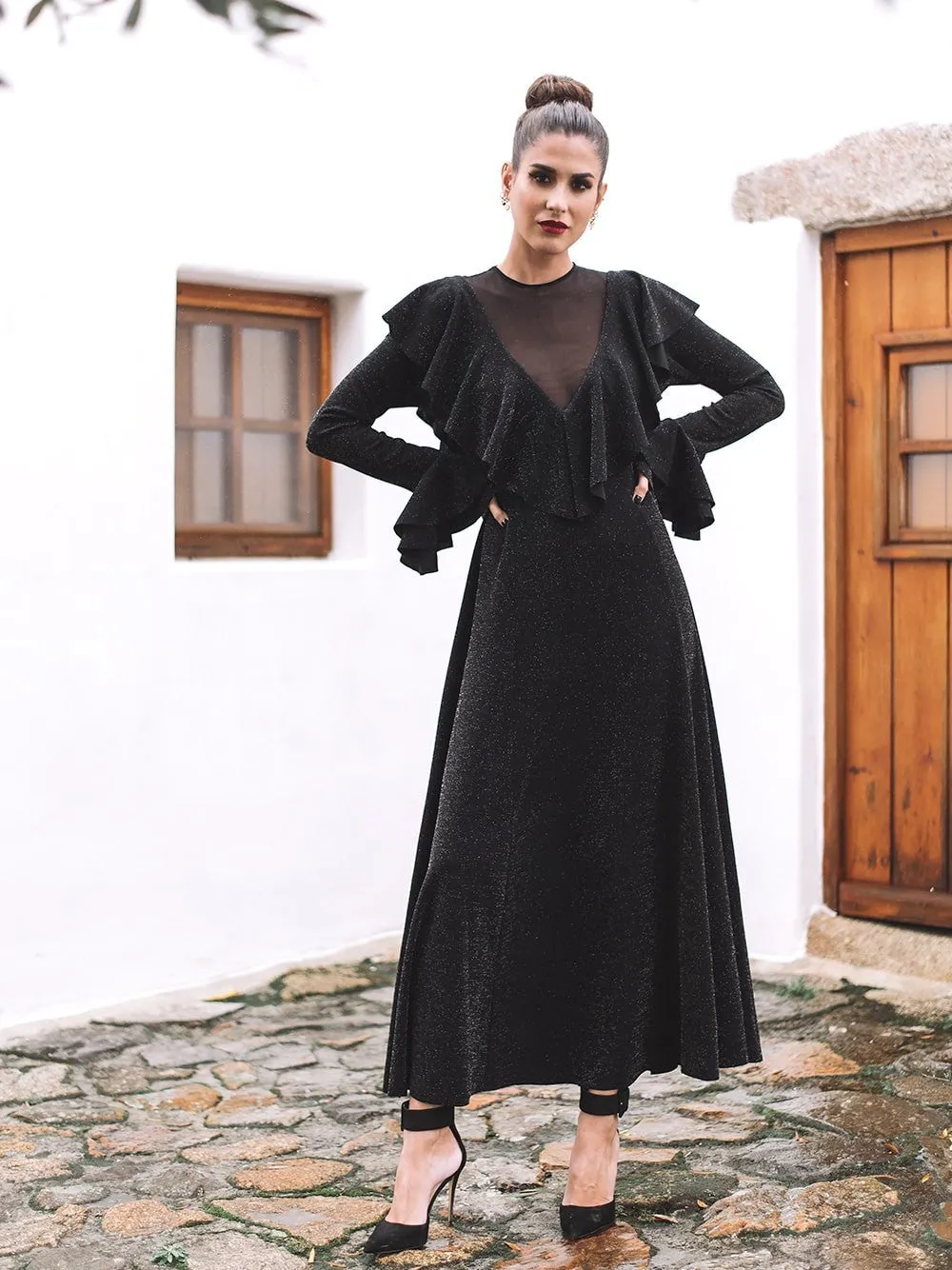 Party Hollow-out Round Neck Ruffled Midi Maxi Dresses