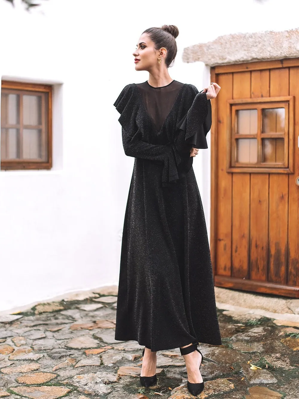 Party Hollow-out Round Neck Ruffled Midi Maxi Dresses