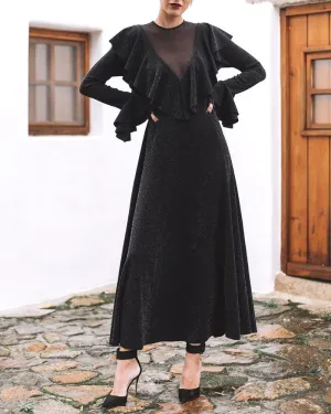Party Hollow-out Round Neck Ruffled Midi Maxi Dresses