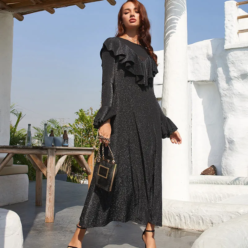 Party Hollow-out Round Neck Ruffled Midi Maxi Dresses