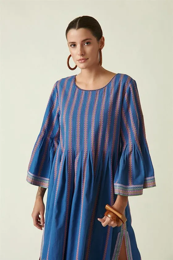 Payal Pratap   I   West Bay Carica Stripe Dress Cotton Handloom Blue Stripe Transition Edit 4T-13A