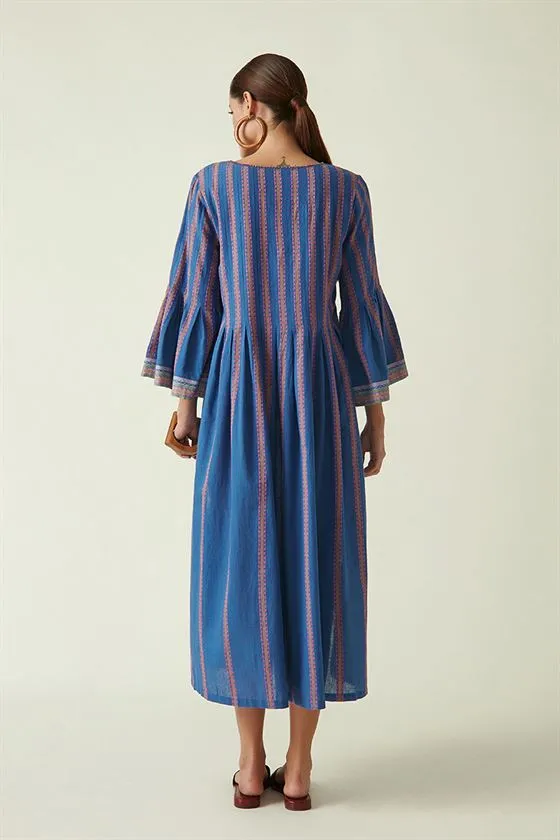 Payal Pratap   I   West Bay Carica Stripe Dress Cotton Handloom Blue Stripe Transition Edit 4T-13A
