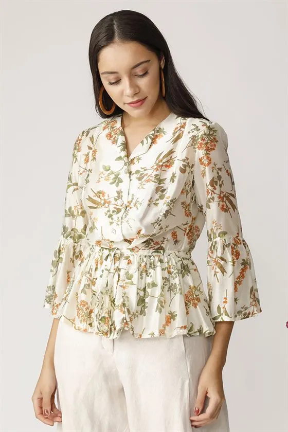 Payal Pratap   II   Morning Glory Clover Peplum Top Ecru