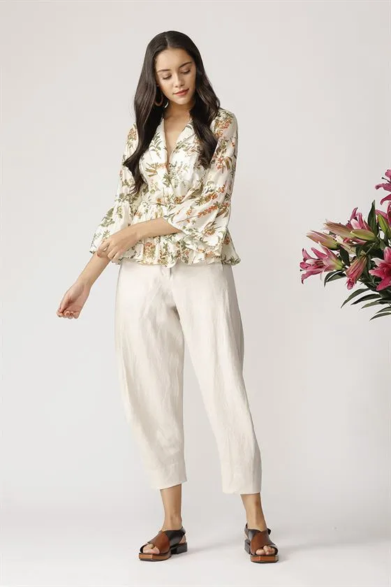 Payal Pratap   II   Morning Glory Clover Peplum Top Ecru