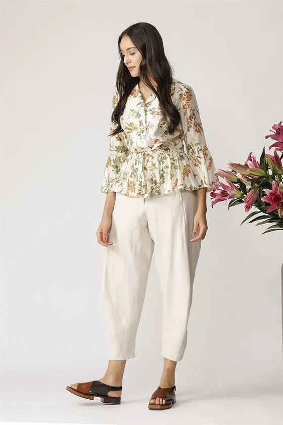 Payal Pratap   II   Morning Glory Clover Peplum Top Ecru