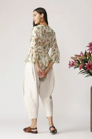 Payal Pratap   II   Morning Glory Clover Peplum Top Ecru