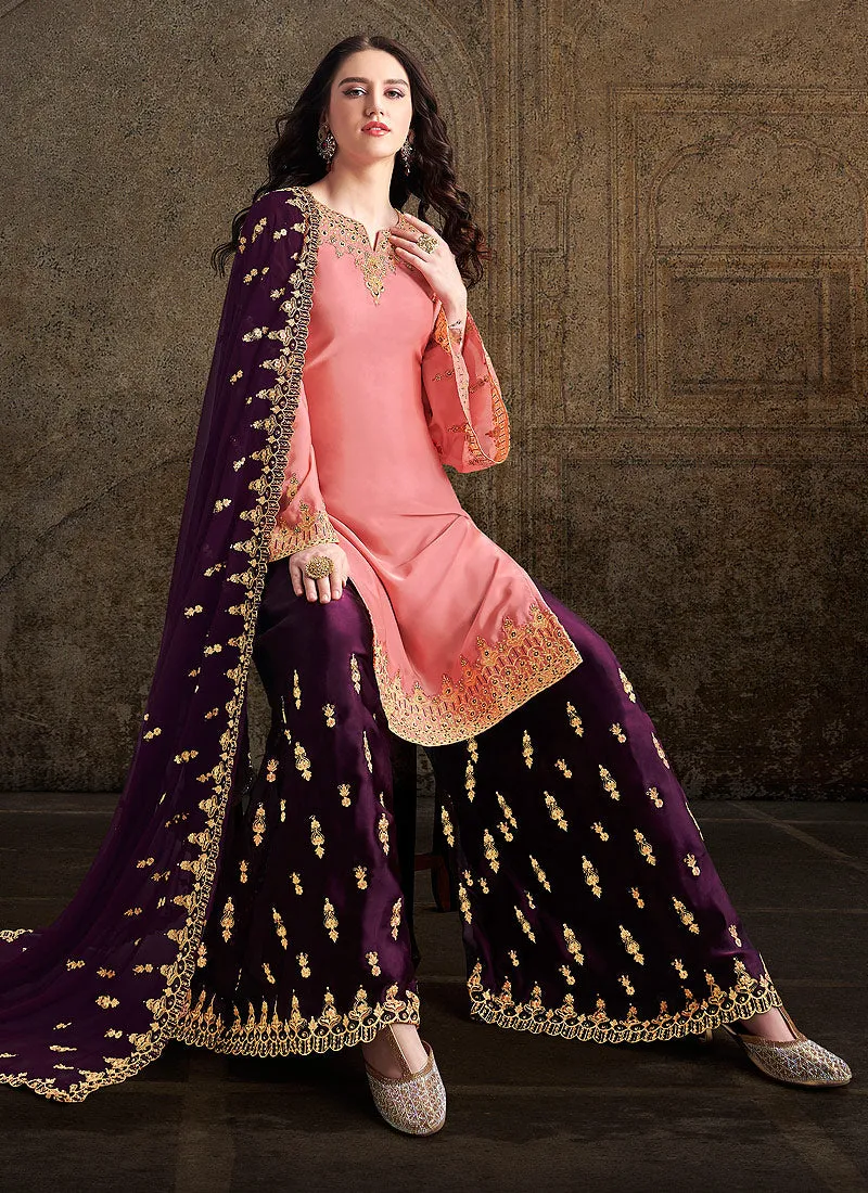 Peach And Purple Designer Sharara Suit