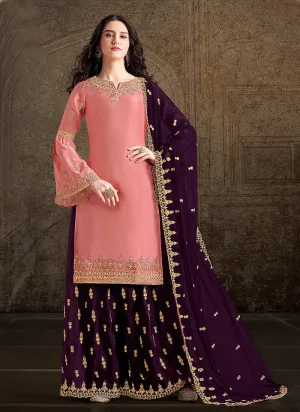 Peach And Purple Designer Sharara Suit