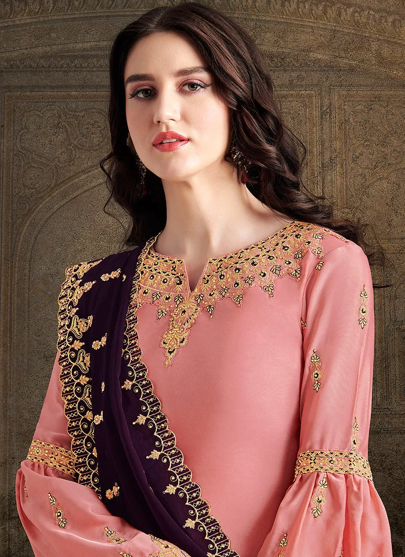 Peach And Purple Designer Sharara Suit