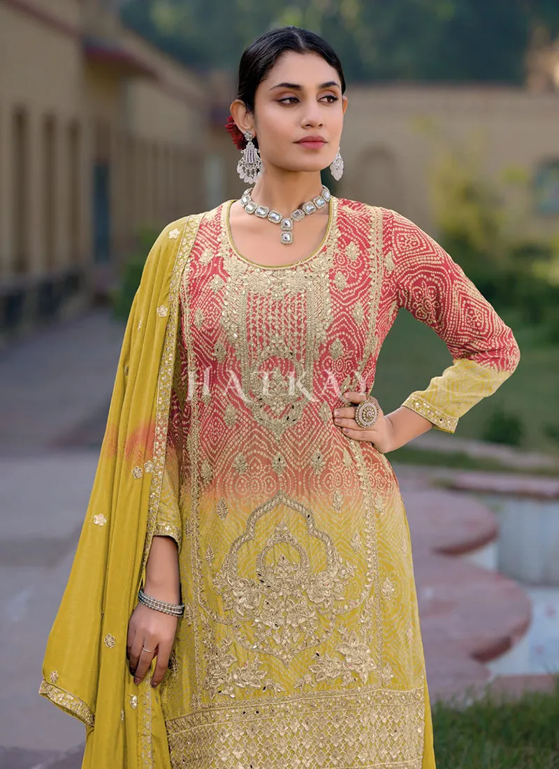 Peach And Yellow Ombré Palazzo Suit
