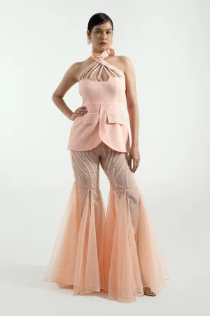 Peach Embroidered Palazzo & Top