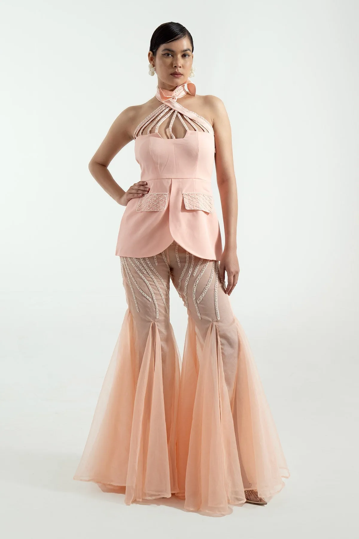 Peach Embroidered Palazzo & Top