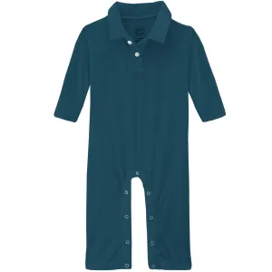 Peacock Long Sleeve Polo Romper- Holiday