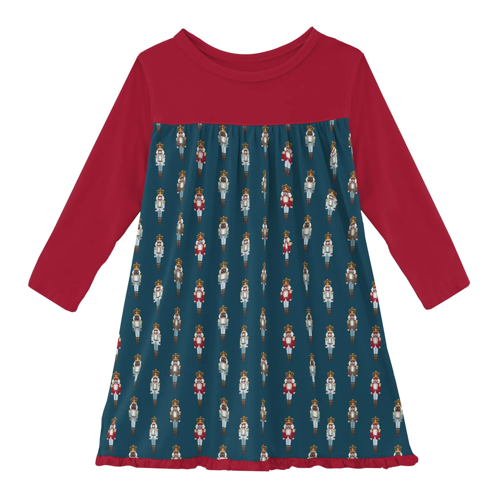 Peacock Nutcracker Long Sleeve Swing Dress with Pockets Kickee Pants  - Holiday