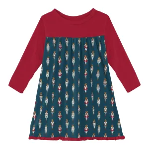 Peacock Nutcracker Long Sleeve Swing Dress with Pockets Kickee Pants  - Holiday