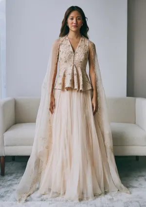 Pearled sand peplum lehenga set