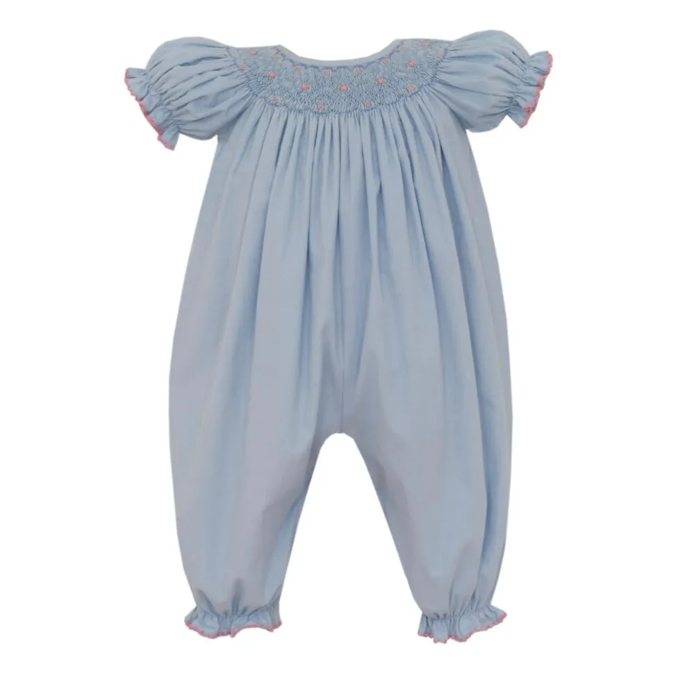 Petit Bebe Smocked Corduroy Long Bubble - Blue