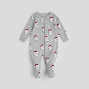 Petit Lem - Santa Print Sleeper - Heather Grey