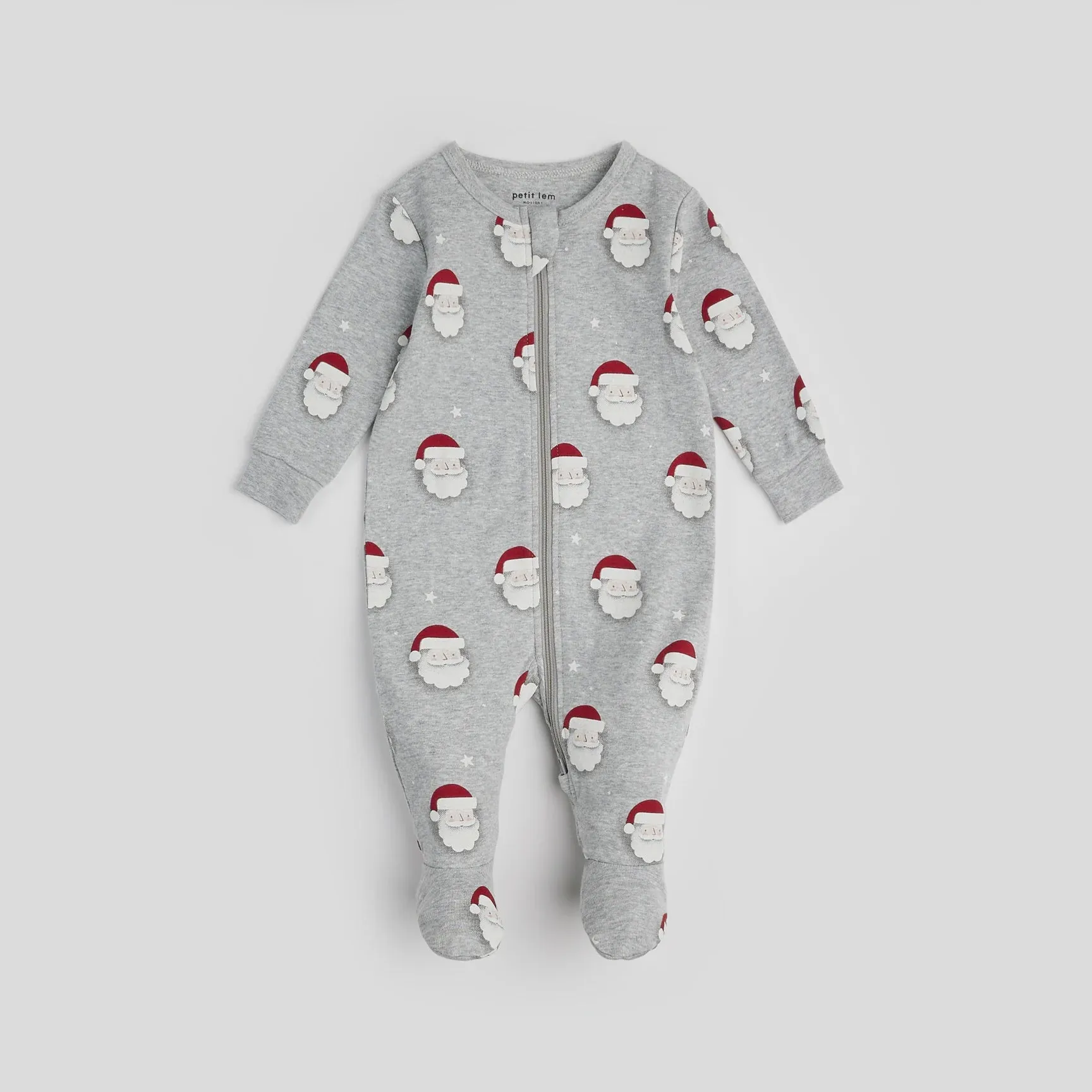 Petit Lem - Santa Print Sleeper - Heather Grey
