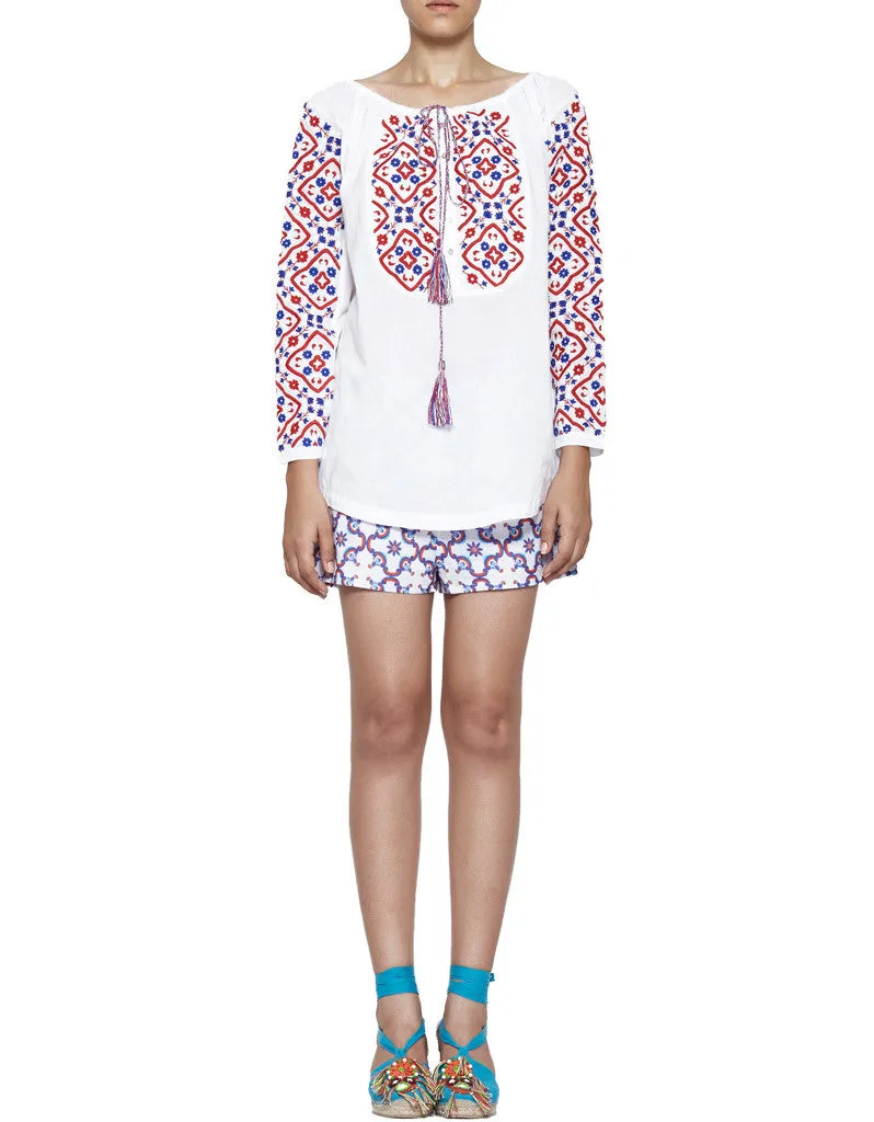 Pia Pauro Embroidered Top in White