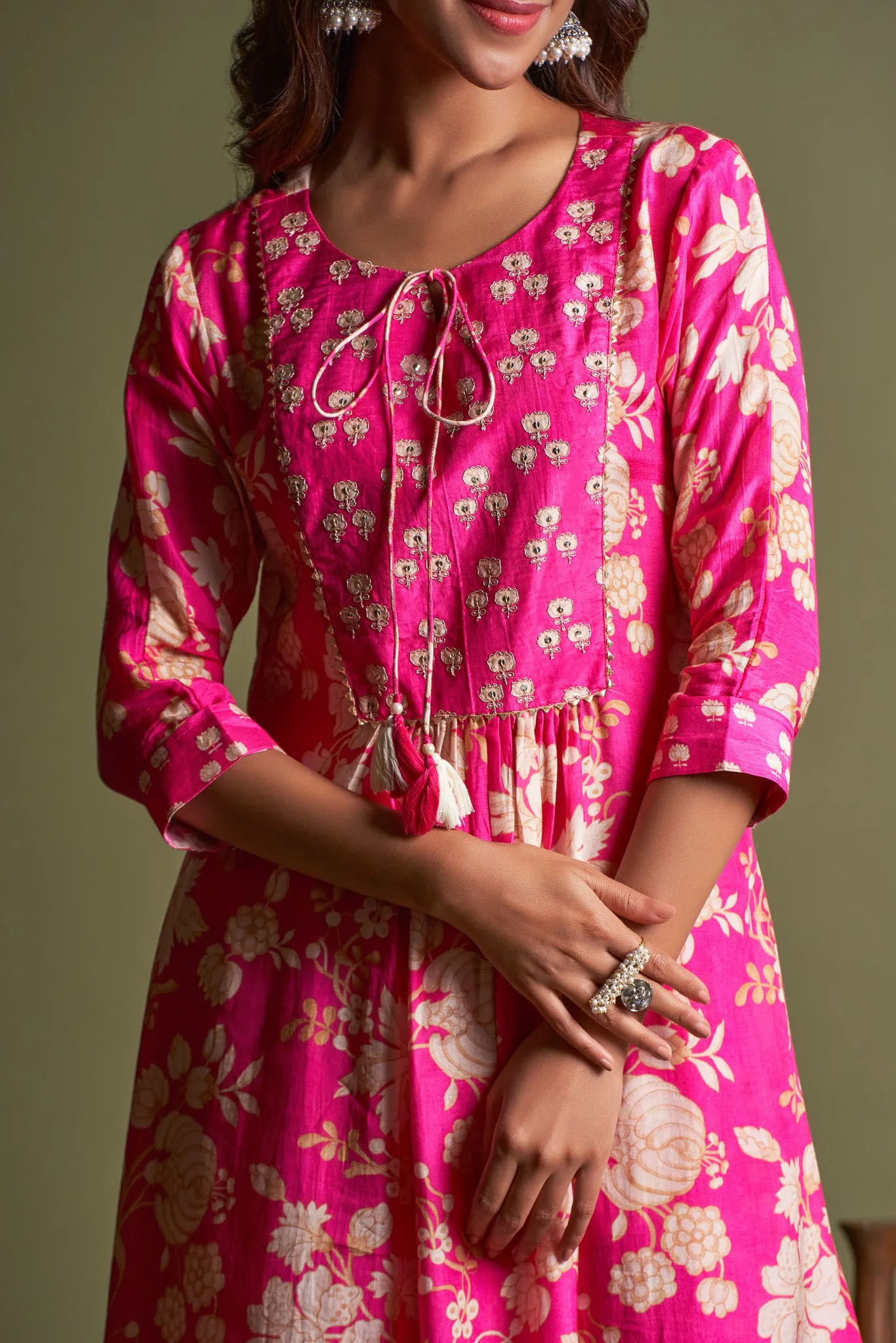 Pink A-Line Kurta Set in Viscose Muslin