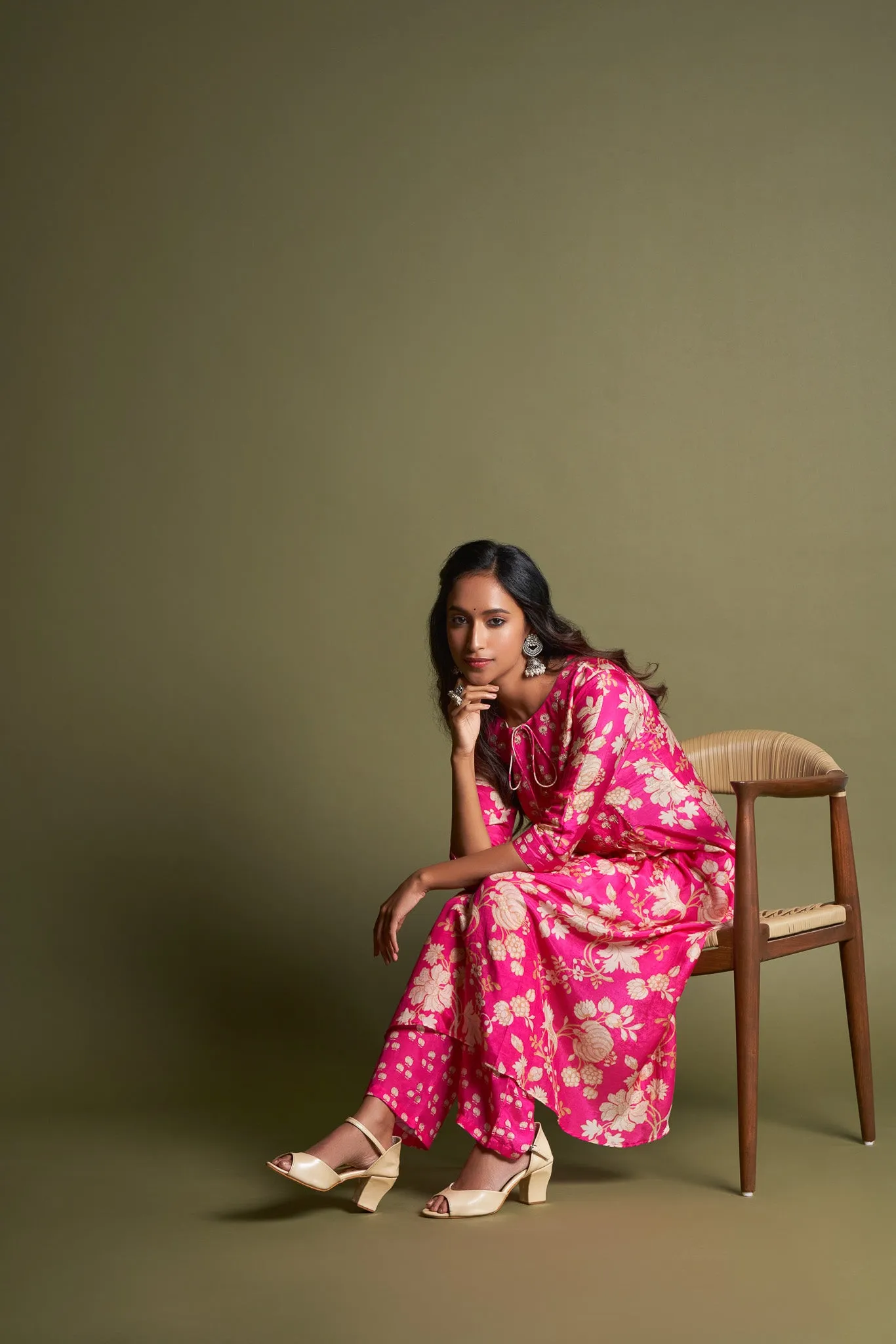 Pink A-Line Kurta Set in Viscose Muslin