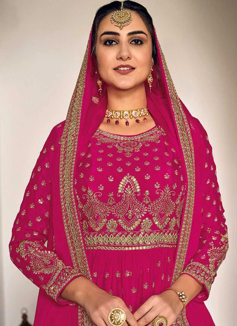 Pink and Gold Heavy Embroidered Sharara Suit