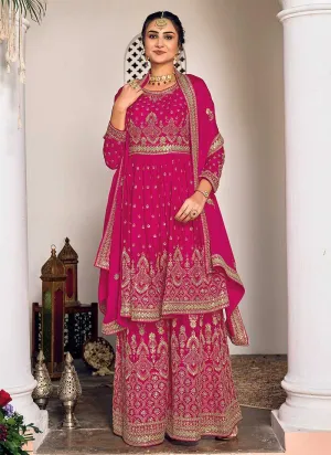 Pink and Gold Heavy Embroidered Sharara Suit