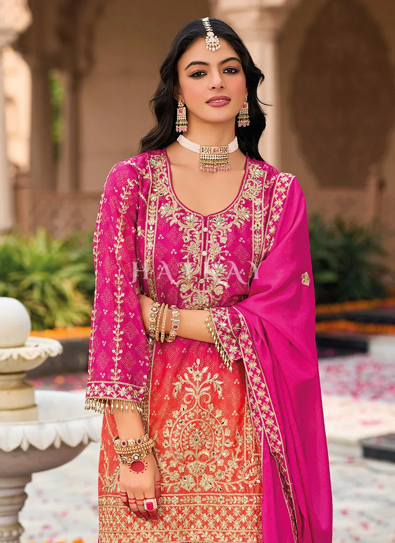 Pink And Orange Ombré Palazzo Suit