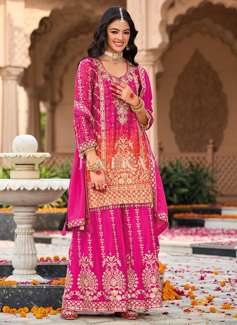 Pink And Orange Ombré Palazzo Suit