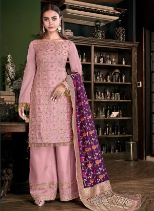 Pink And Purple Silk Palazzo Pant Suit