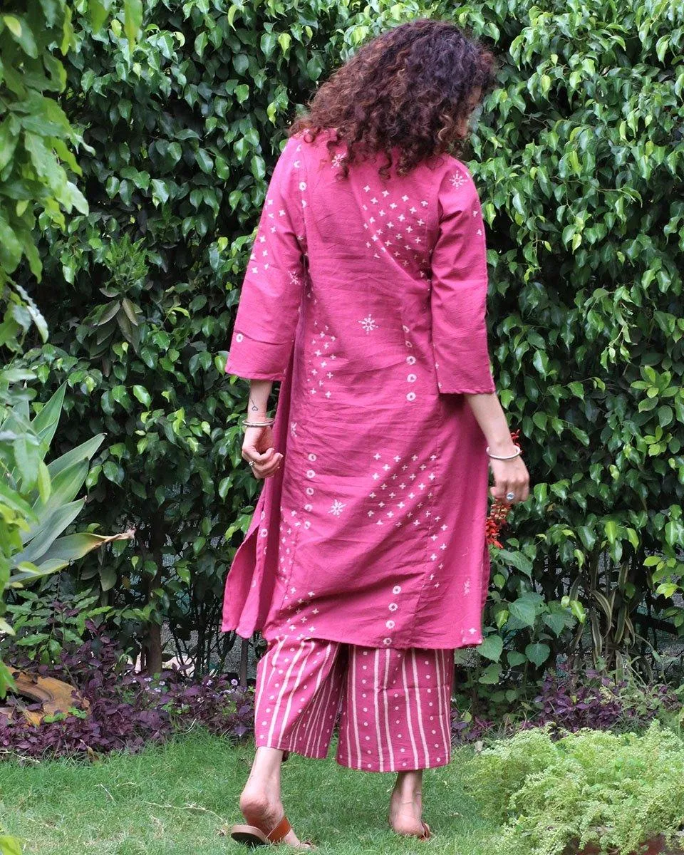 Pink Blockprinted Cotton Kurta Set Of 2