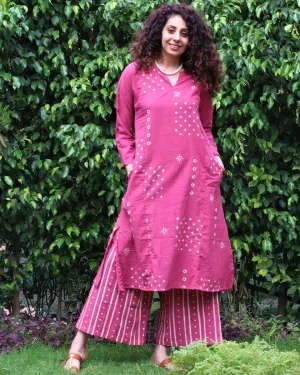 Pink Blockprinted Cotton Kurta Set Of 2