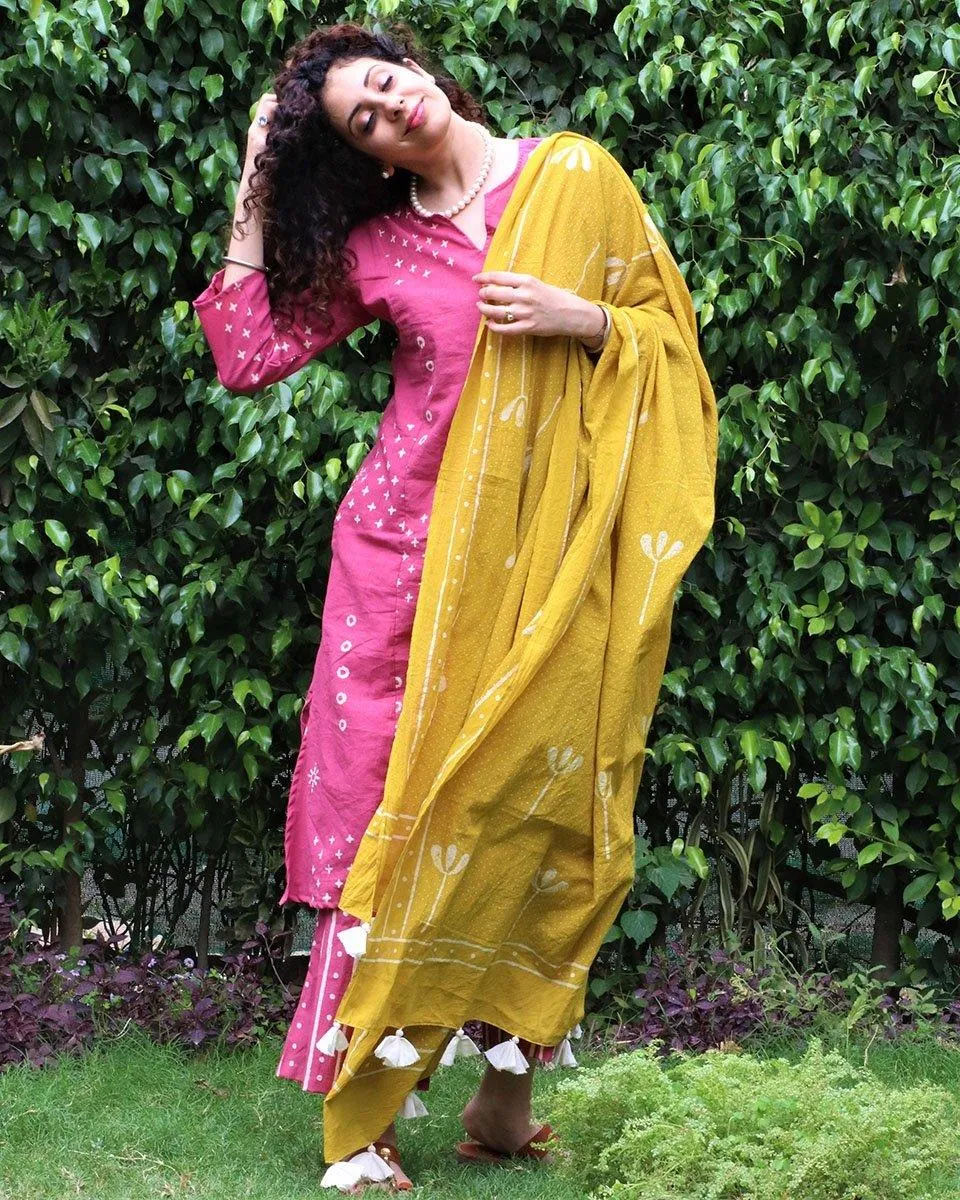 Pink Blockprinted Cotton Kurta Set Of 2