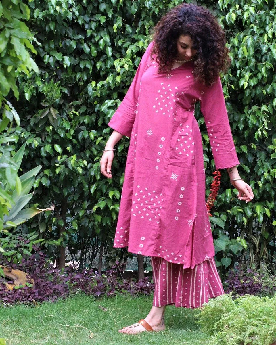 Pink Blockprinted Cotton Kurta Set Of 2