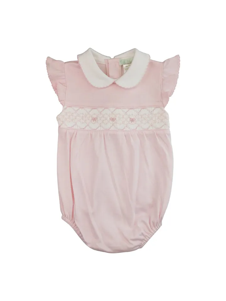 Pink Bows Smocked Baby Girl Pima Cotton Romper