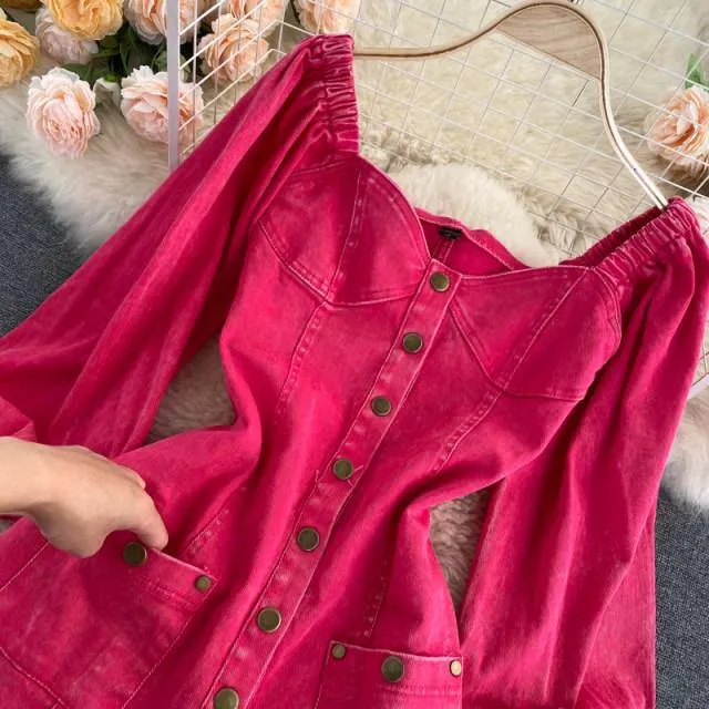 Pink Denim Romper