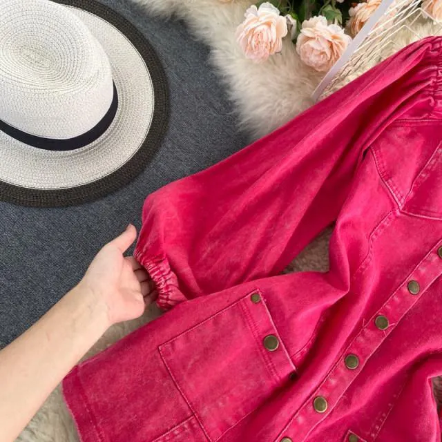 Pink Denim Romper