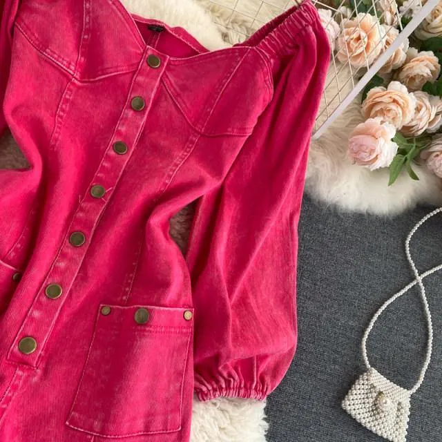 Pink Denim Romper