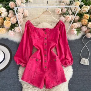 Pink Denim Romper