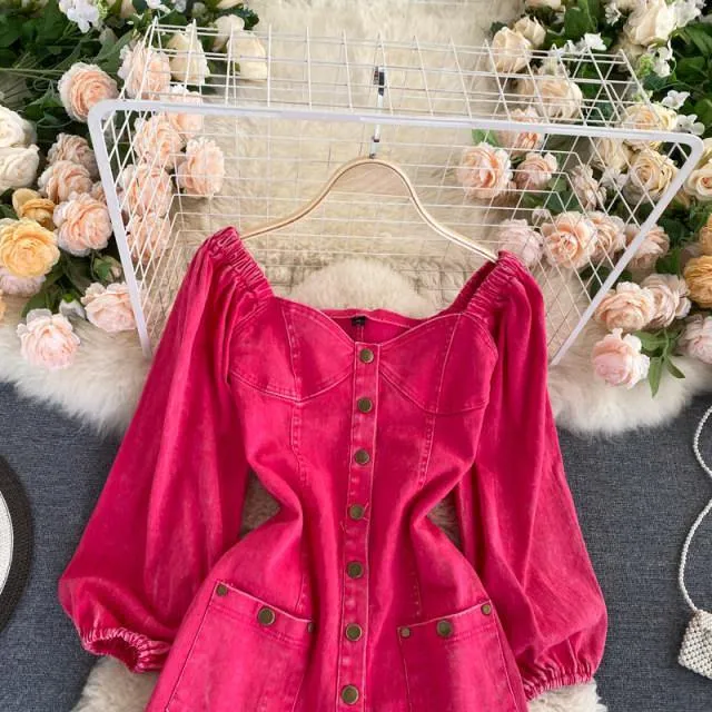 Pink Denim Romper