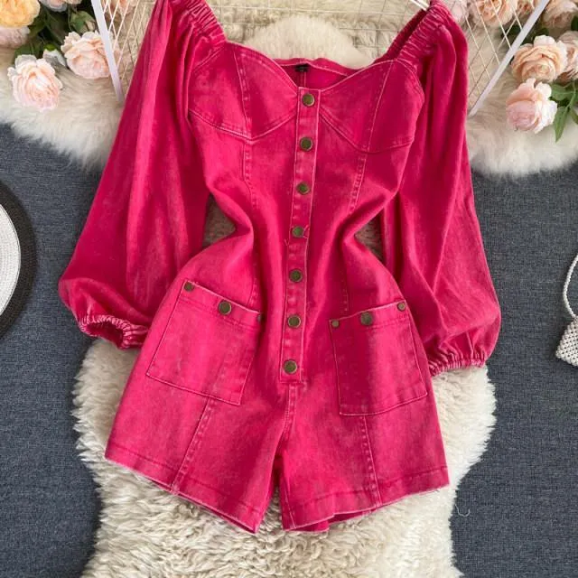 Pink Denim Romper