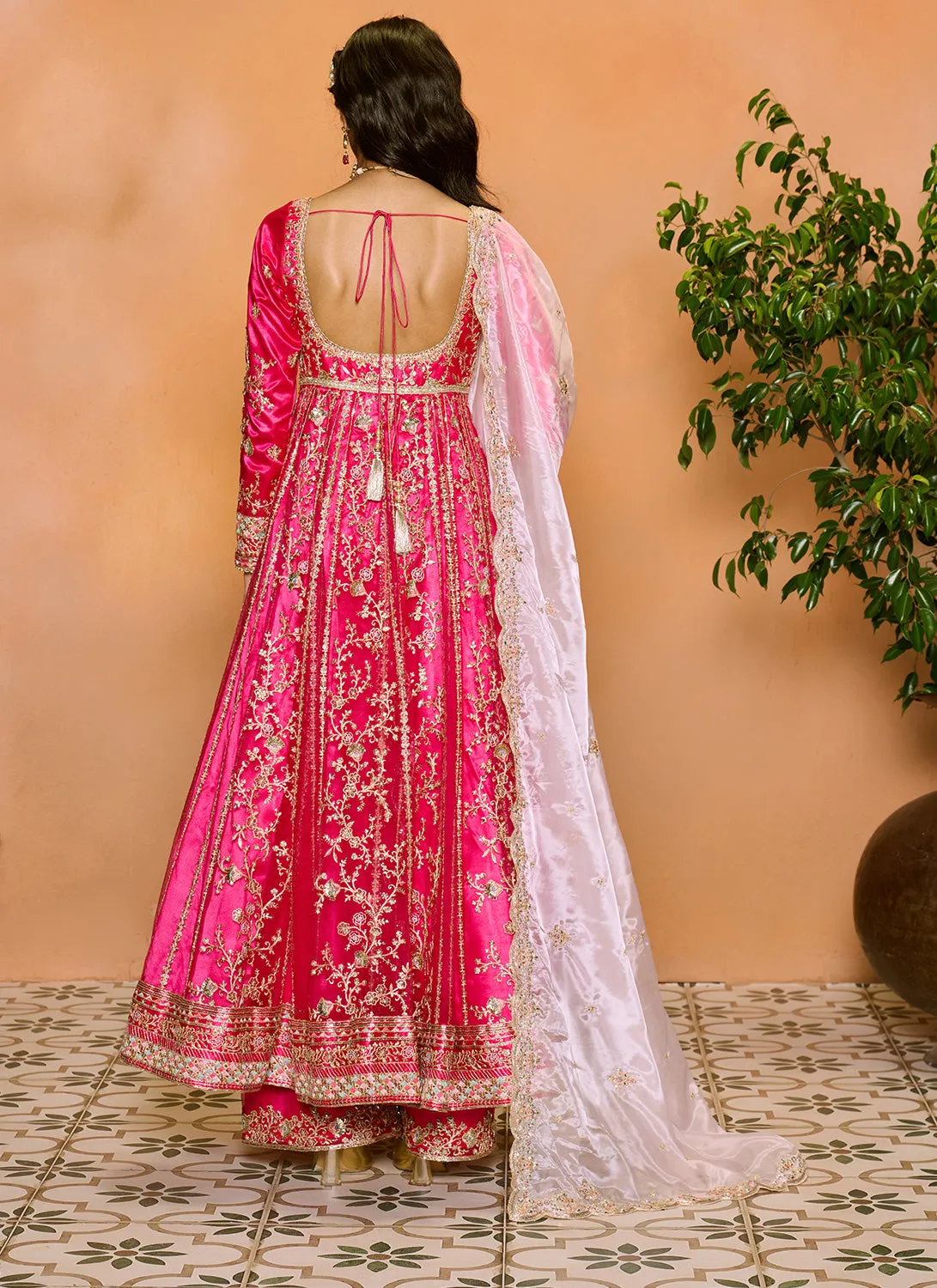 Pink Embroidered Anarkali Style Palazzo Suit