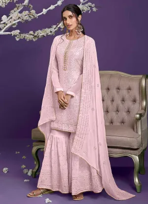Pink Embroidered Gharara Style Suit