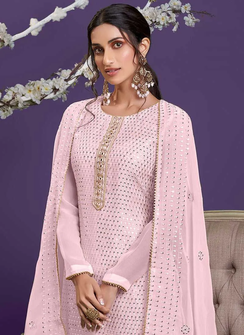 Pink Embroidered Gharara Style Suit