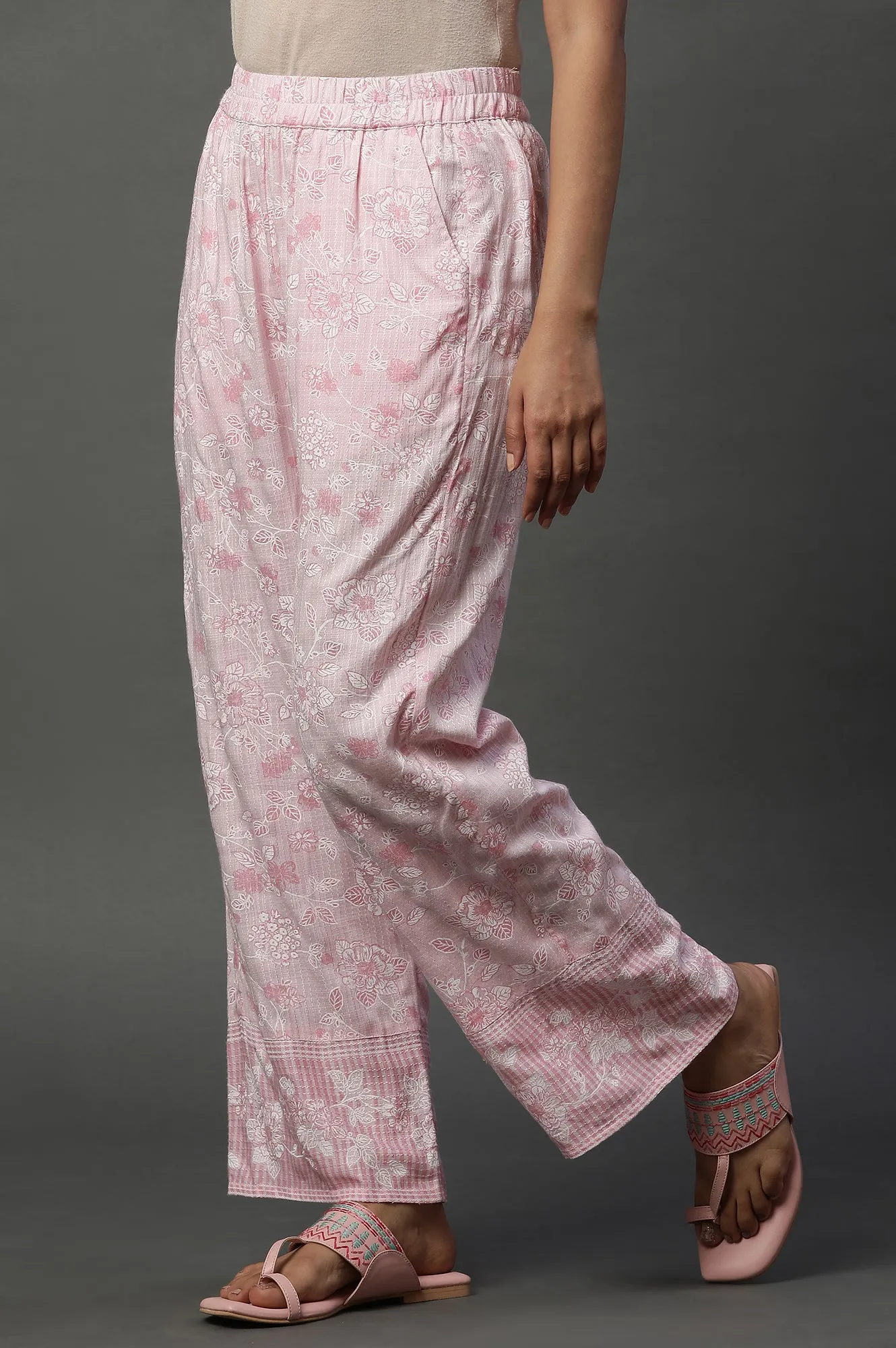 Pink Floral Printed Narrow Palazzos