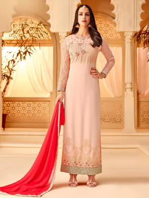 Pink In Combination Designer Embroidered Palazzo Suit