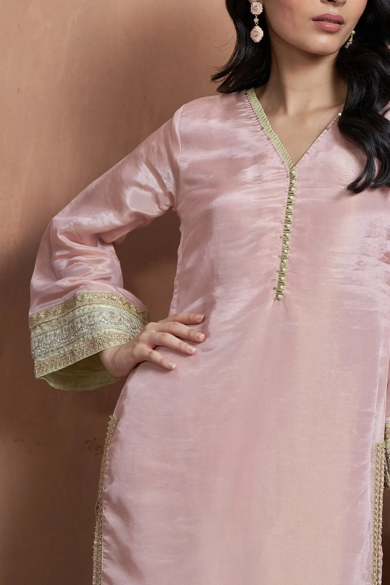 Pink Kurta Set With Bell Sleeves